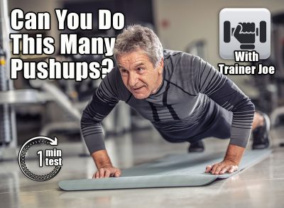 Senior male stays fit by doing pushups on a mat inside the fitness center. If You Can Do This Many Pushups, You’re Stronger Than Most People Over 50. Cover