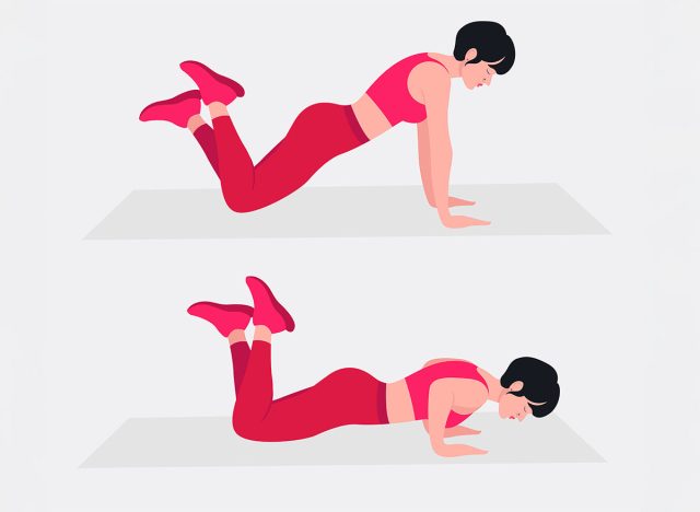 Knee Push ups exercise, Women workout fitness, aerobic and exercises. Vector Illustratio