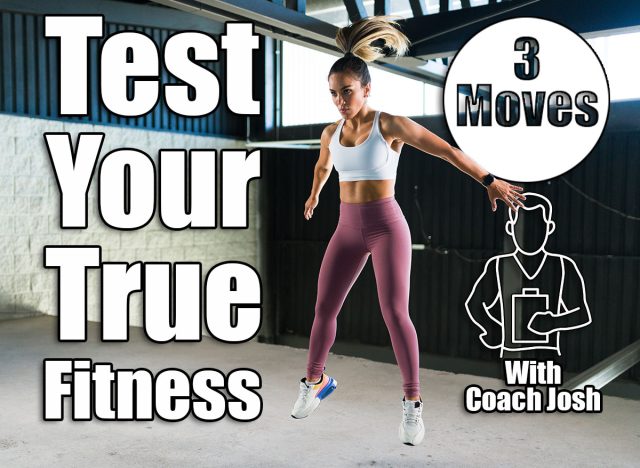 If You Can Perform These 3 Moves Without Stopping, You're in Peak Shape at Any Age. cover. Strong young woman in activewear jumping in a cardio workout at the gym. Beautiful latin woman doing burpees during a HIIT training