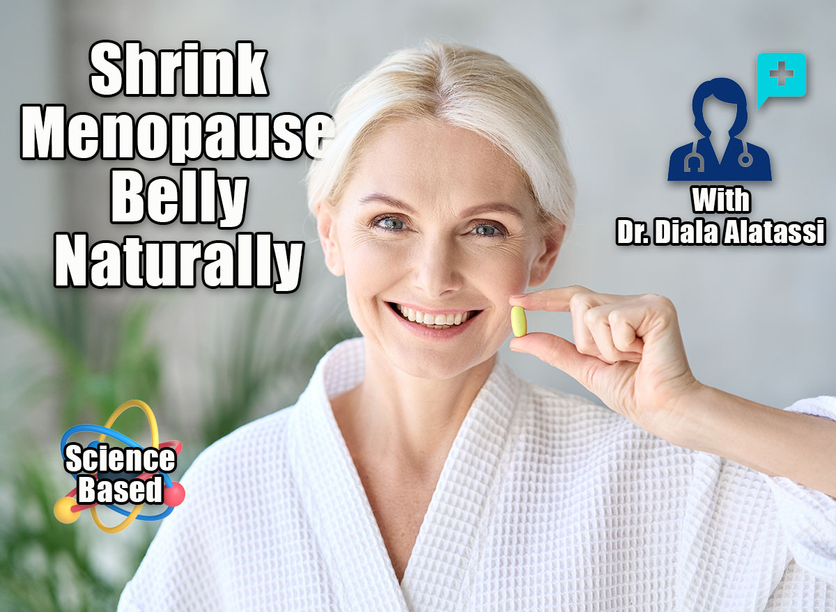 The $15 Supplement Doctors Are Calling 'Nature's Ozempic' for Menopause Weight. Happy middle aged 50s woman holding pill taking dietary supplements. Portrait of smiling adult attractive woman taking care of health in menopause, isolated on grey background.