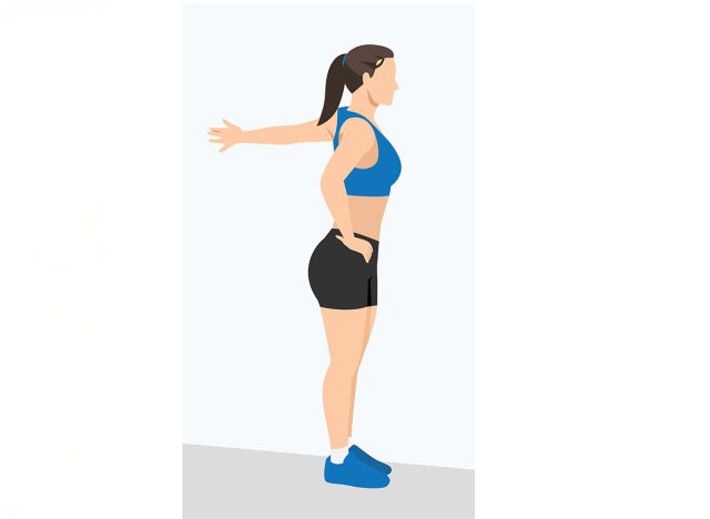 Woman doing Chest stretch exercise. Flat vector illustration isolated on white background