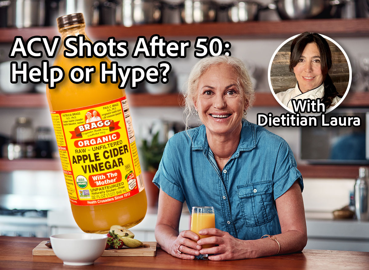 I always start my day with a glass of orange juice. Cropped portrait of an attractive senior woman enjoying a glass of orange juice while preparing breakfast in the kitchen. Apple Cider Vinegar Shots Are Back—Do They Really Help After 50? Cover