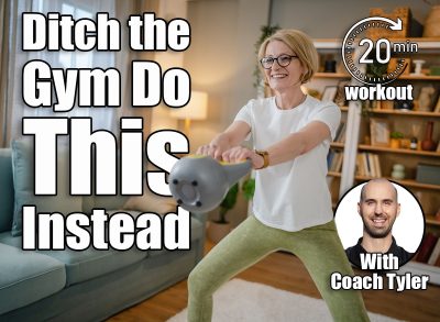 One mature caucasian blonde woman training with kettlebell girya russian bell at home female exercise in her apartment healthy lifestyle concept. 6 Kettlebell Moves That Replace Your Entire Gym Routine After 40, cover