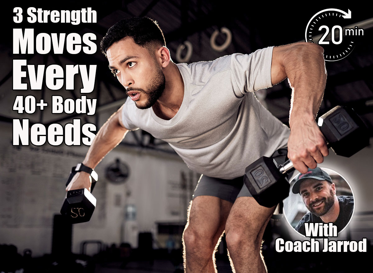 Fitness, dumbbells and man exercise at gym for training workout with focus. Serious male athlete or bodybuilder with weights for strong muscle, power or motivation for hard work and bent over row. 3 Simple Moves That Build More Strength Than Complex Workouts After 40. Cover