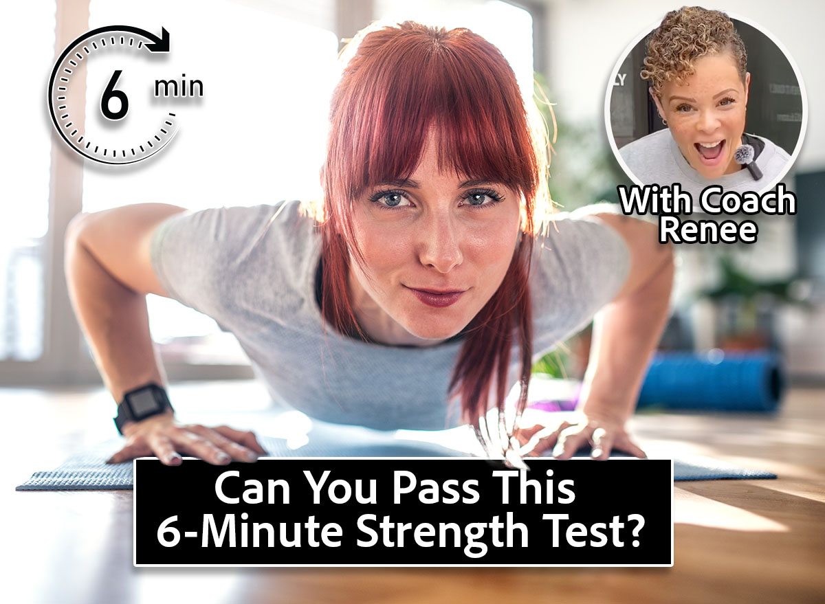 Beautiful redhead woman's home fitness routine, doing pushups. Home workout on gym mt in living room, sporty woman wearing sportswear.