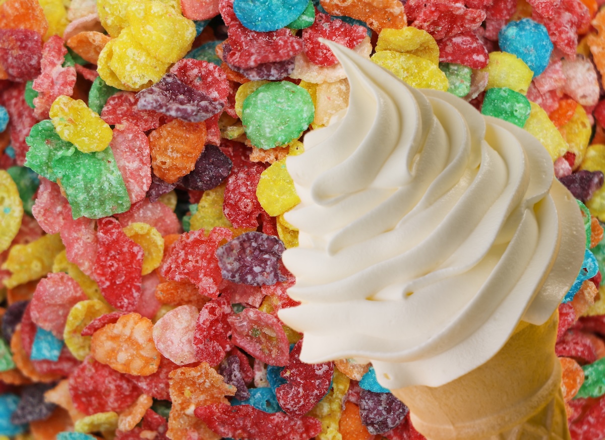 Fruity pebbles, ice cream, A,Background,Of,Kids,Breakfast,Cereal