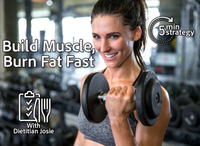 Commercial female model with perfect smile lifting weights curling dumbbell for toned fit arms. 5 Best Ways To Feed Muscle & Melt Body Fat. Cover