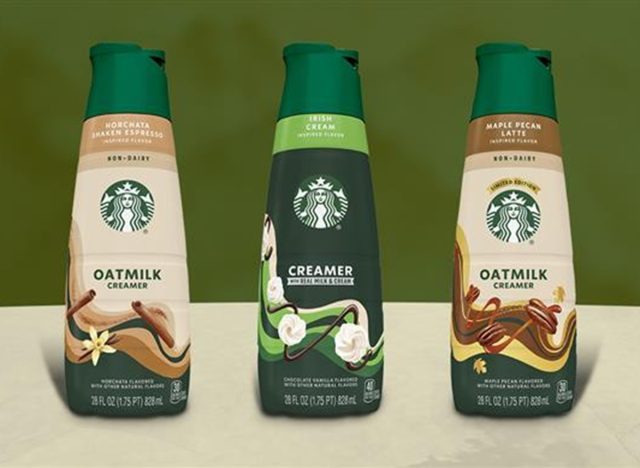 Starbucks Irish Cream Inspired Dairy Creamer, Starbucks Horchata Shaken Espresso Inspired Oatmilk Creamer, and Starbucks Maple Pecan Latte Inspired Oatmilk Creamer