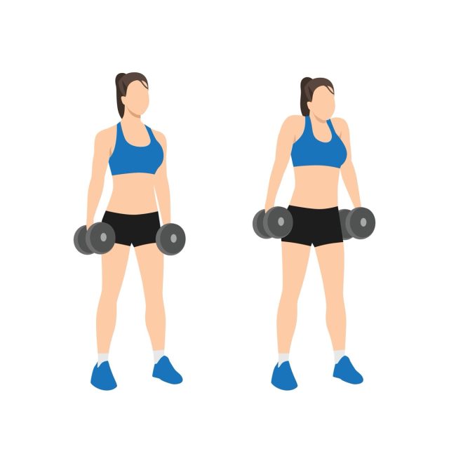 Woman doing Dumbbell shrugs exercise.