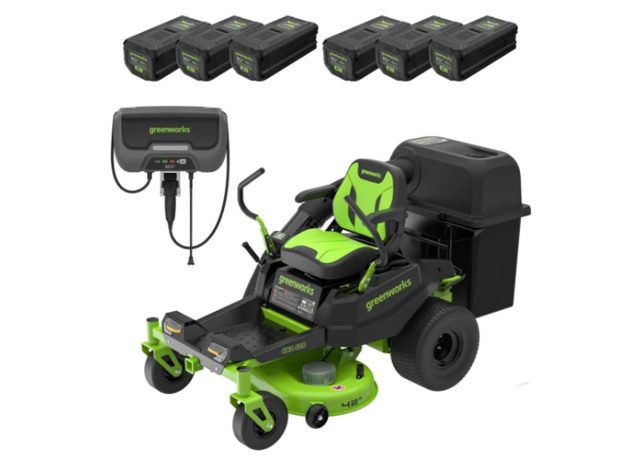 Greenworks 80V 42" Zero-Turn Ride-on Mower with (6) 8Ah Batteries, 1.5kW Charger, and Bagger