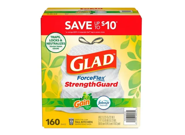 Glad ForceFlex 13-Gallon Kitchen Trash Bags, Gain Original Scent + Febreze, 160 ct.