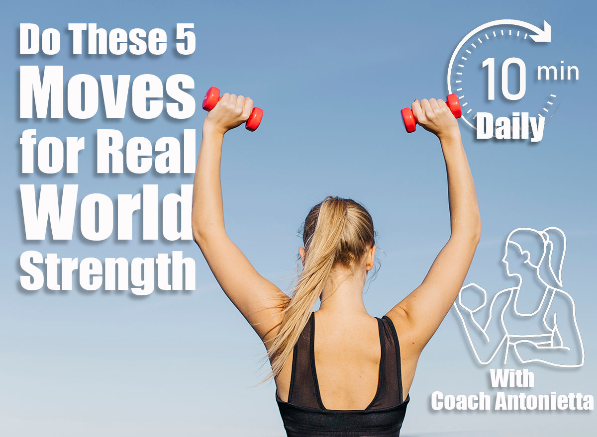 Women exercise separate from the sky background. Jennifer Aniston's Trainer Shares 5 Moves That Build Real-World Strength. Cover