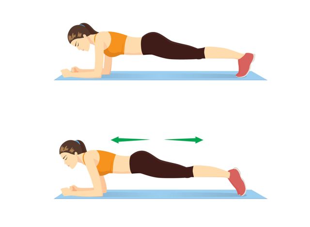 Woman doing body saw exercise guide in 2 step. Illustration about side abdominal workout.