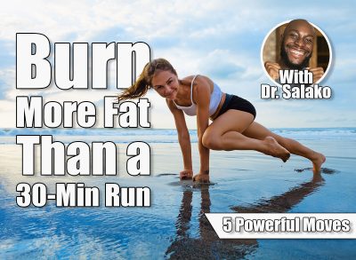 Sporty woman doing mountain climber exercise - run in plank to burn fat. Sunset beach, blue sky background. Healthy lifestyle at tropical island yoga retreat, outdoor activity, family summer vacation. 5 Belly-Blasting Moves That Outperform a 30-Minute Run After 40. Cover