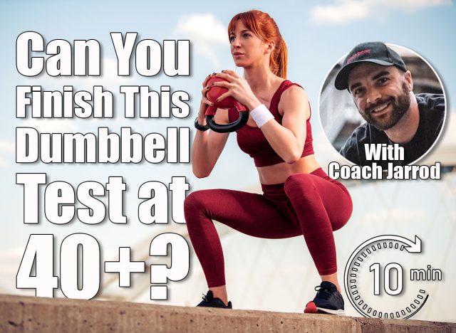 Attractive woman doing squats outdoor.If You Can Complete This Dumbbell Challenge at 40+, Your Strength Is Elite for Your Age. Cover