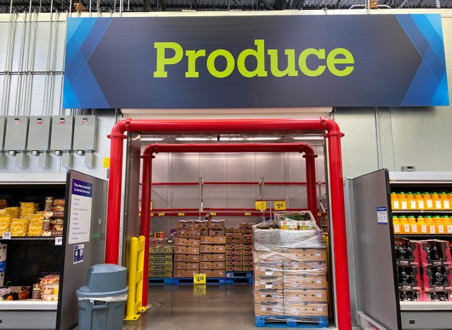 The Produce sign above the refrigerated Produce room at a Sam's Club warehouse store in Orlando, Florida.