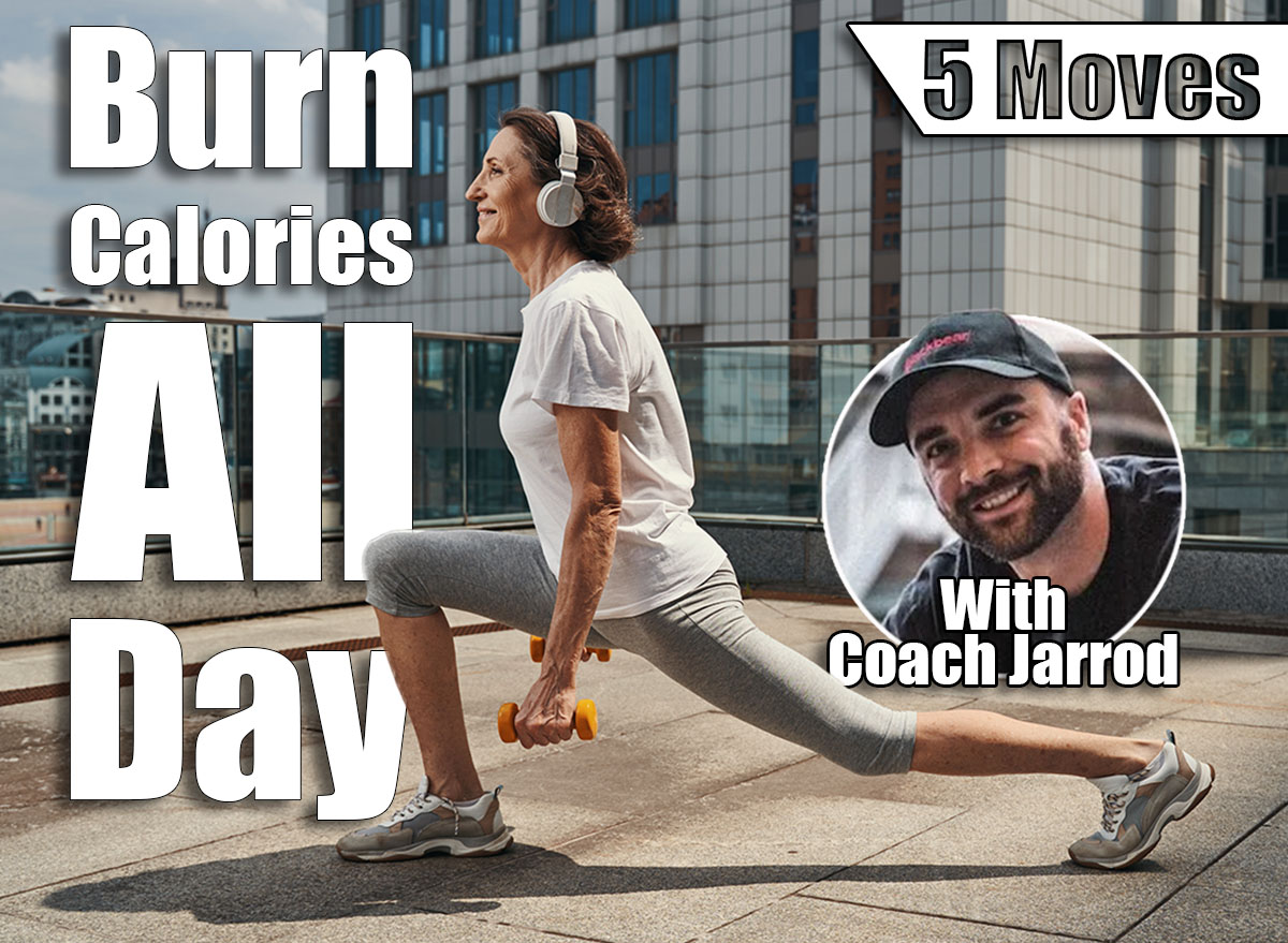 Happy female training strength on urban roof. The 5 Exercises That Turn Your Body Into a Calorie-Burning Machine After 50, cover