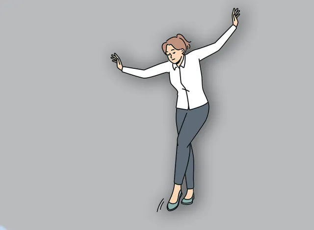 Young businesswoman walking on rope balancing in daily tasks at workplace. Female employee on tightrope show courage and risk at work. Vector illustration. 