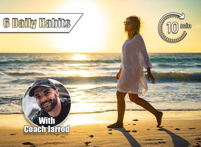 Beach holiday - woman walking on sunny, tropical beach in the morning. 6 Daily Habits That Shrink Belly Fat After 45. cover