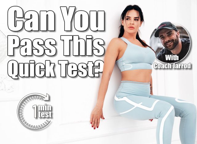 Fitness woman in blue sports clothing. Sexy young beautiful model with perfect body wearing sportswear. Female making exercises at home in white interior. Doing plank wall sit exercise. This Simple Test Can Reveal How Fit You Really Are (No Equipment Needed). Cover