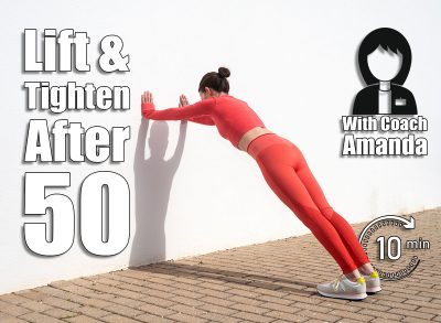 Sporty woman doing push off exercises against a wall. 4 Simple Daily Exercises That Lift & Tighten After 50. Cover