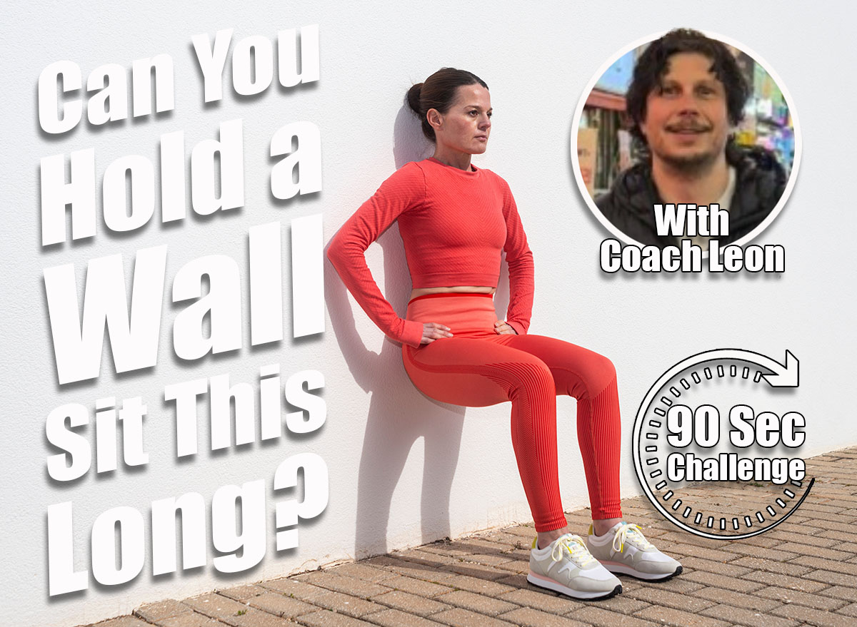 Sporty woman doing squats against a white wall outside in the sun. If You Can Hold a Wall Sit for This Long, Your Leg Strength Is Elite After 60. Cover