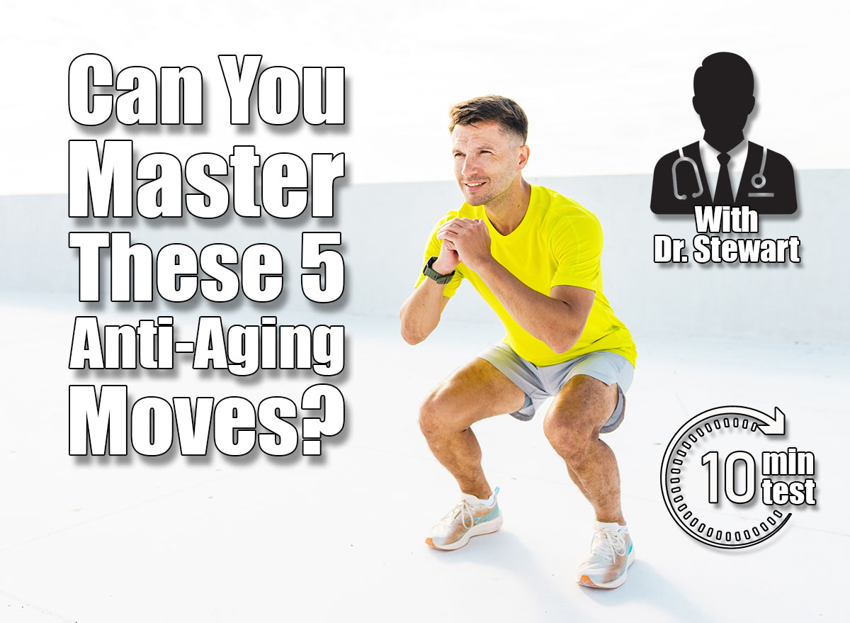 A man in a bright yellow shirt performs a squat exercise outdoors, focused and energized in the sunny open space. If You Can Master These 5 Movements After 45, You're Aging in Reverse. Cover