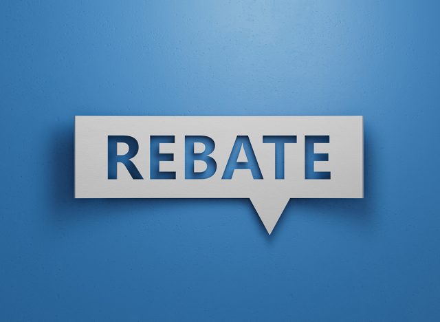 Speech Bubble block with REBATE business word.