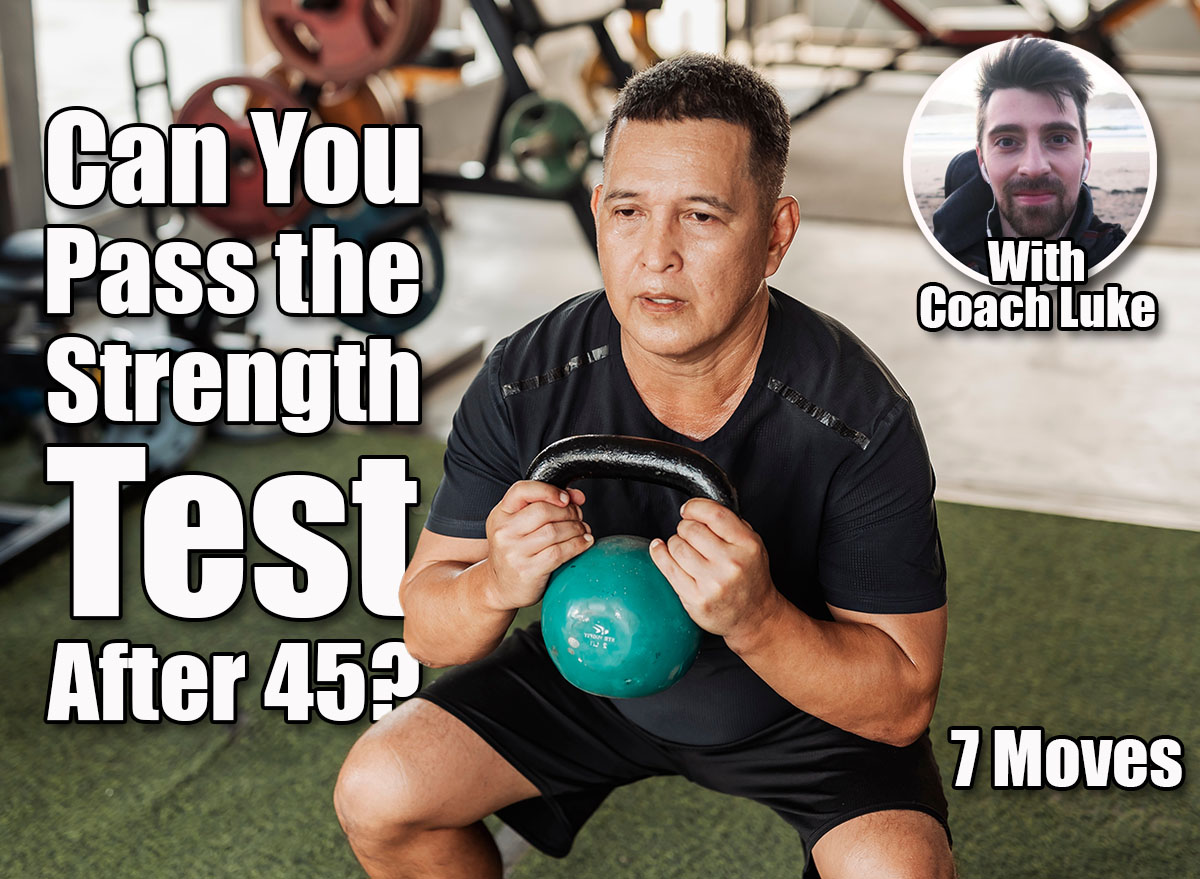 A focused Southeast Asian man in his 50s performs a goblet squat using a green kettlebell at an open-air gym. 7 Strength Moves That Prove Your Body Is Still Young After 45. Cover