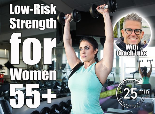 Strong, determined and beautiful woman lifting weights in gym. This Low-Risk, High-Burn Routine Is Perfect for Women Over 55. Cover