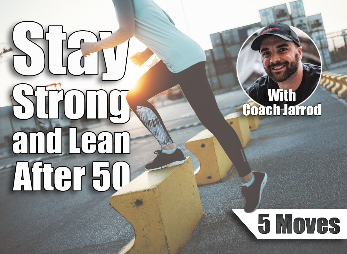 Woman doing step-up. Urban workout. Warming sport exercise. 5 Bodyweight Moves That Keep You Strong and Lean After 50. Cover