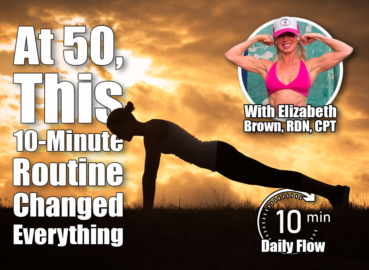 Girl doing push up exercise outdoors. The 10-Minute Daily Routine That Changed My Body at 50. Cover
