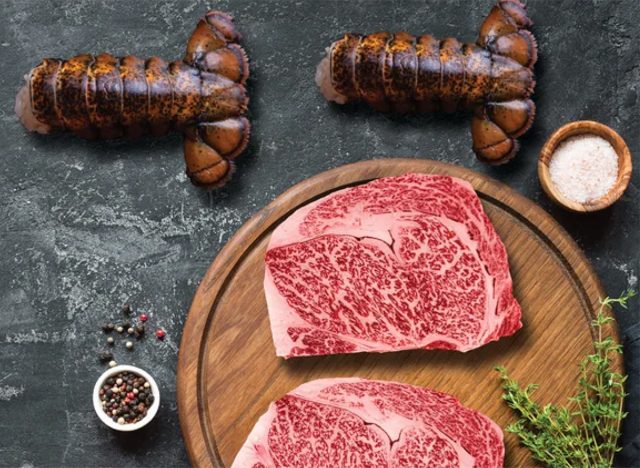 Authentic Wagyu Surf & Turf Pack, (2/17-20 Oz. Cold Water Lobster Tails with (2/14 Oz.Per Steak) Japanese A5 Wagyu Ribeye Steaks
