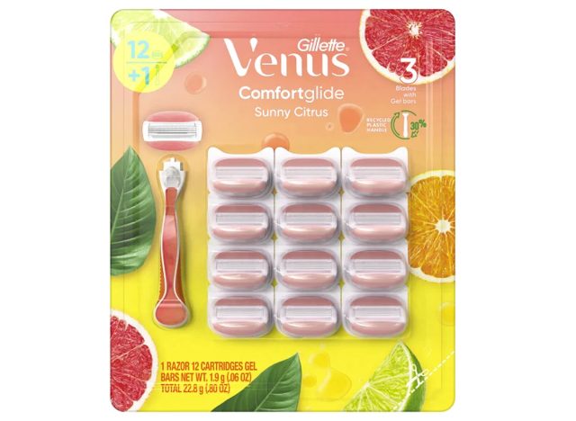 Gillette Venus Comfort Glide Sunny Citrus, 1 Razor + 12 Cartridges Gel