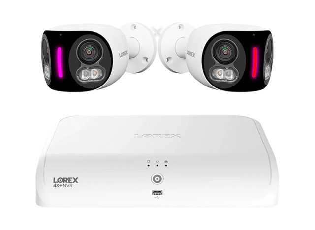 Lorex 4K Fusion Wired NVR System with Two 4K Dual Lens Smart Security Lighting Cameras