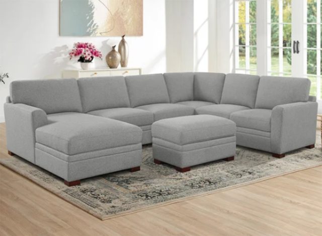 Thomasville Langdon Fabric Sectional with Chaise and Storage Ottoman
