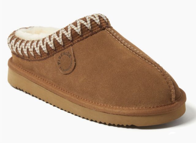 Women's Fireside by Dearfoams Greta Genuine Shearling Clog With Taping
