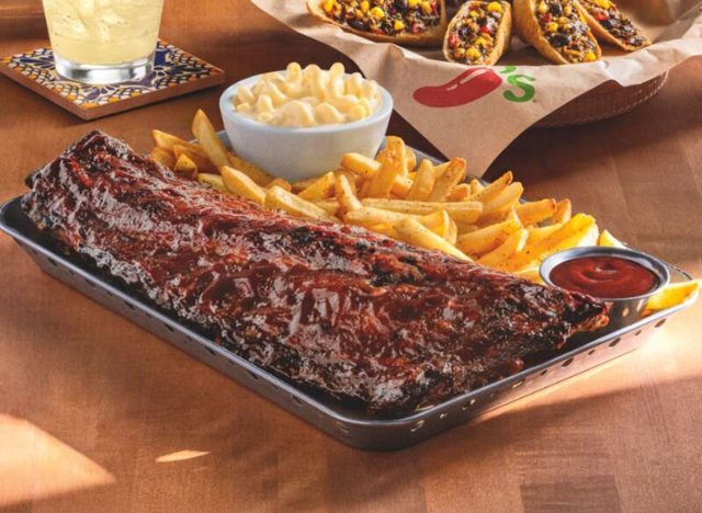 Chili's Baby Back Ribs served with fries and white-cheddar mac & cheese