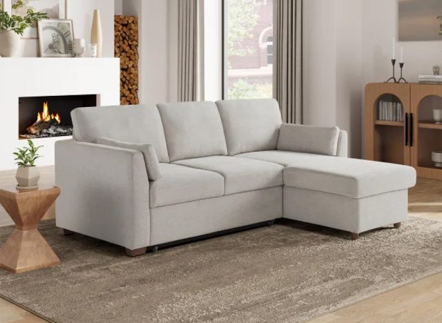 Coddle Luke Fabric Sleeper Sofa with Reversible Chaise and Storage, Beige