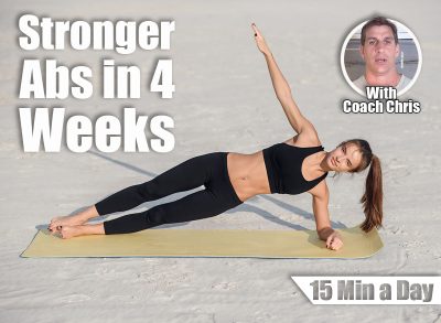 Fitness beautiful woman strength training her body core muscles with yoga pose. Athlete planking on one arm doing side plank and hip lift. The 30-Day Core Challenge to Get Your Strongest Abs Ever. Cover