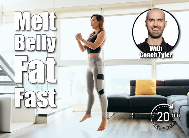 Fit young Pacific Islander woman training at home. Beautiful female athlete working out for wellbeing in domestic gym, training legs muscles with squats and jumps. The 8 Best Exercises To Melt Belly Fat. Cover