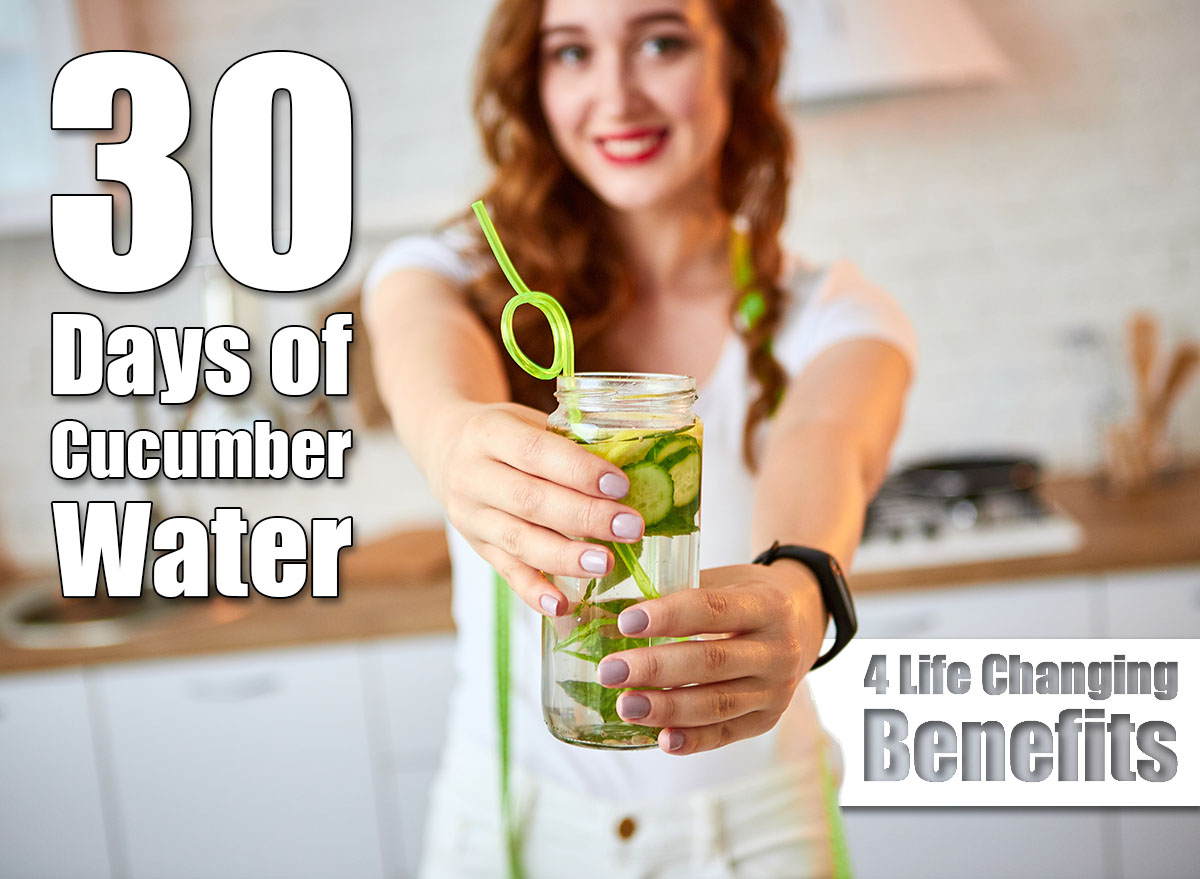 Young woman drinking fresh water with cucumber, lemon and leaves of mint from glass in the kitchen. Healthy Lifestyle and Eating. Health, Beauty, Diet Concept. I Drank Cucumber Water for 30 Days & Experienced 4 Life-Changing Benefits. Cover