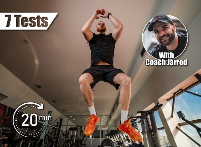 Handsome strong man in gym working out and jumping. The 7 Tests Every Man Over 40 Should Master. Cover,