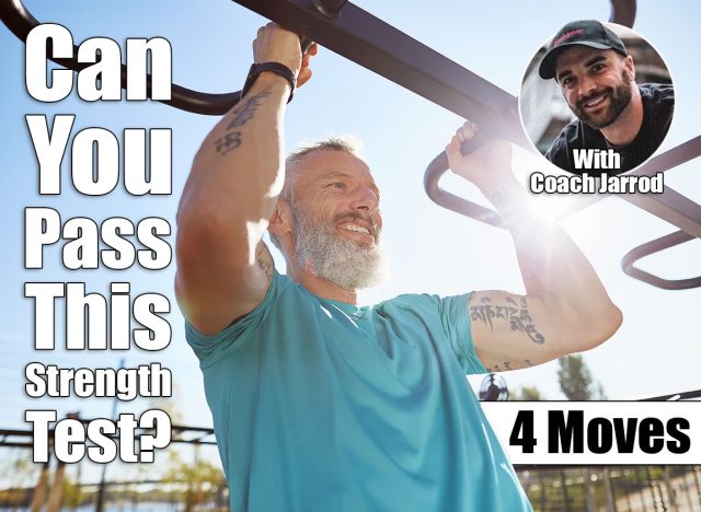 Strong and healthy people. Happy bearded senior man pulling up on horizontal bar and smiling while training outdoors. He is working out at the stadium. Morning exercises. If You Can Do These 4 Moves After 40, You're Stronger Than 80% of Your Peers. Cover