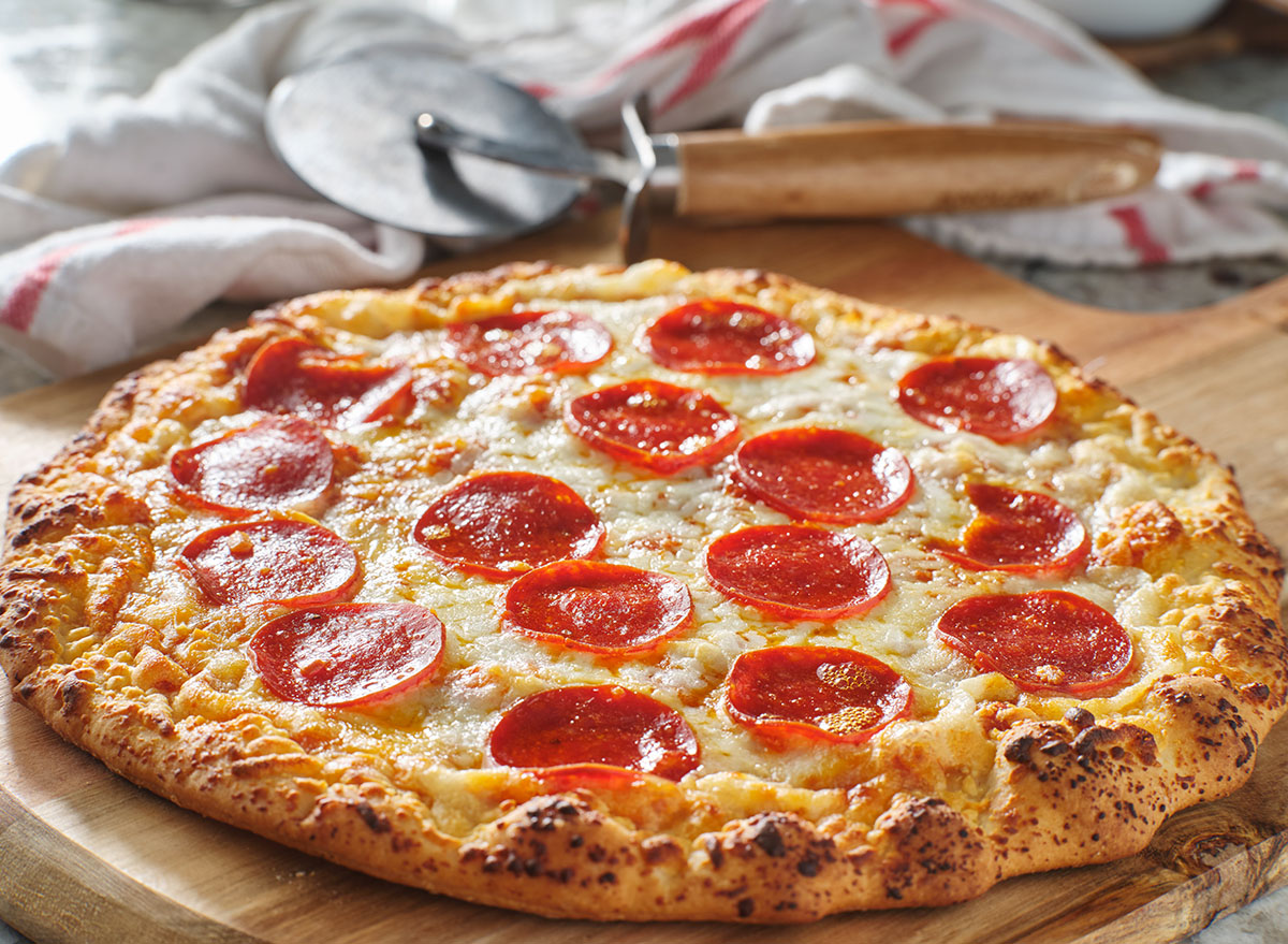 freshly baked pepperoni pizza made at home