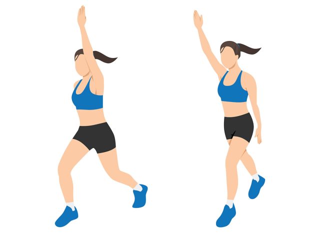 Woman doing Scissor skier exercise. Flat vector illustration isolated on white background