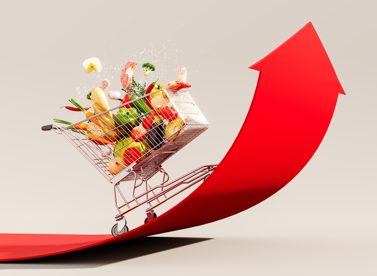 Food,Cost,Rising,Concept.,Basket,Full,Of,Groceries,And,Red