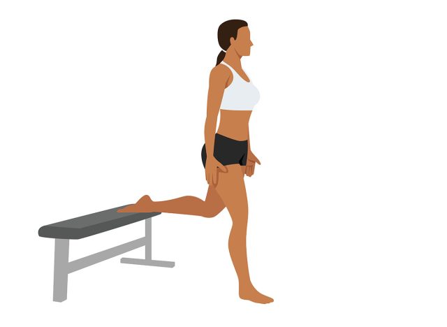 Woman doing Bulgarian split squat exercise. Flat vector illustration isolated on white background