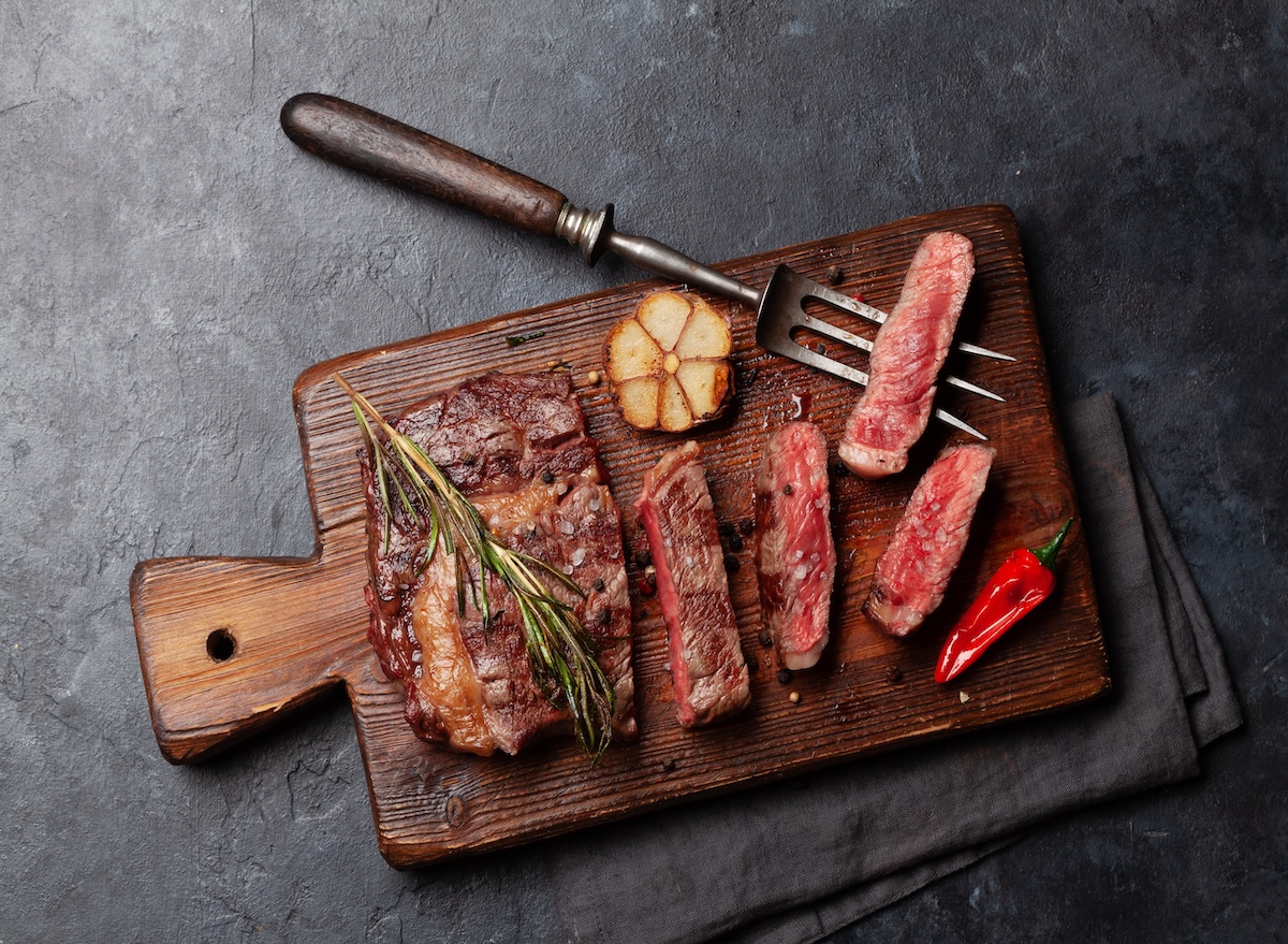 Grilled,Ribeye,Beef,Steak,With,Herbs,And,Spices.,Flat,Lay