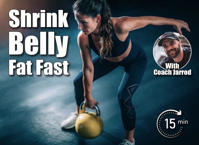 Woman Swinging Kettlebell in the Gym. 6 Quick Moves That Burn More Belly Fat Than 30-Minute Runs After 40. Cover
